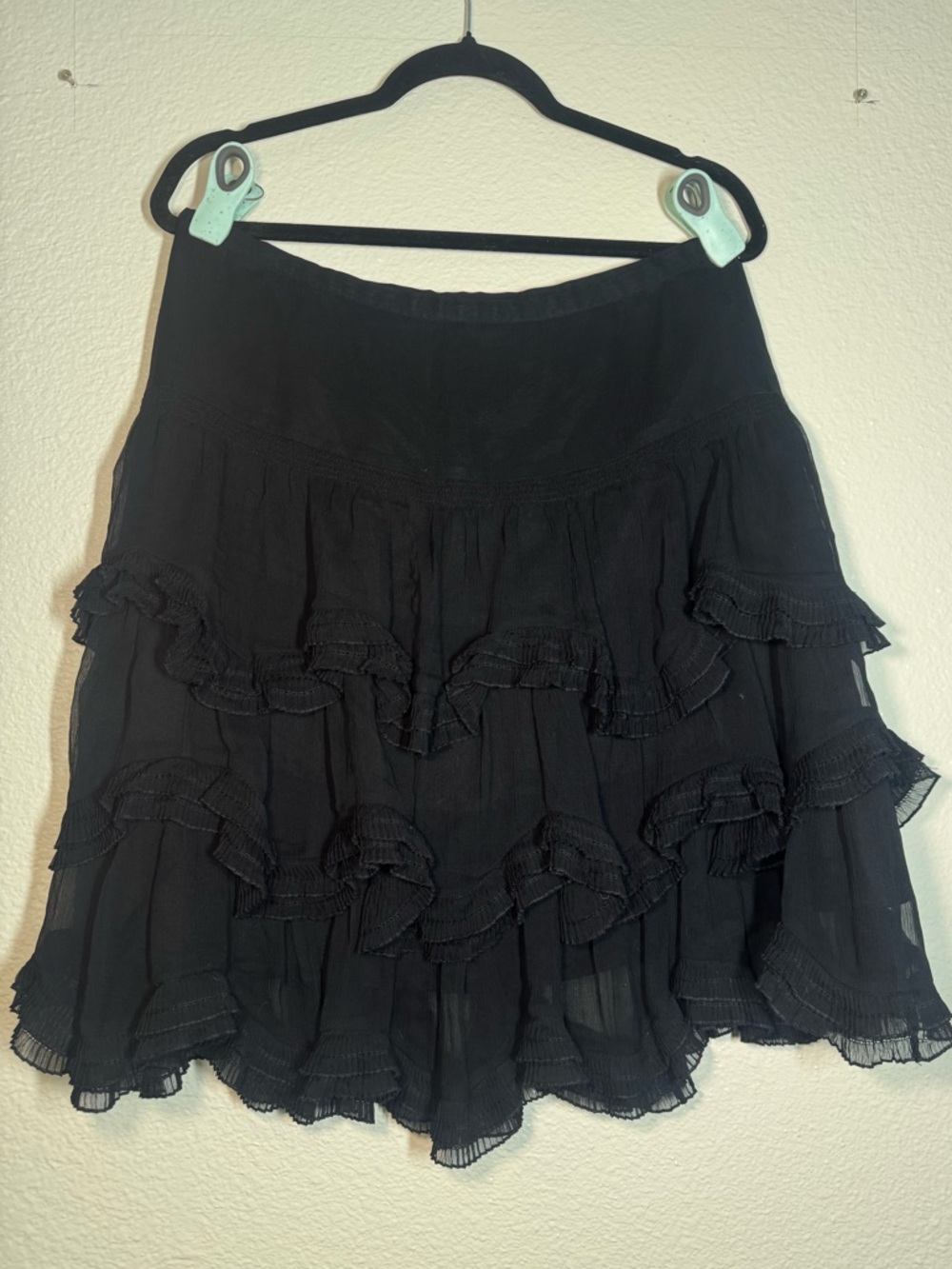 INC International Concepts Black Tiered Ruffle Mini Skirt 100%silk